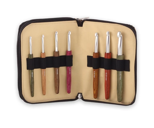 Lana Grossa 14 darabos horgolótű szett fekete bőr tokkal